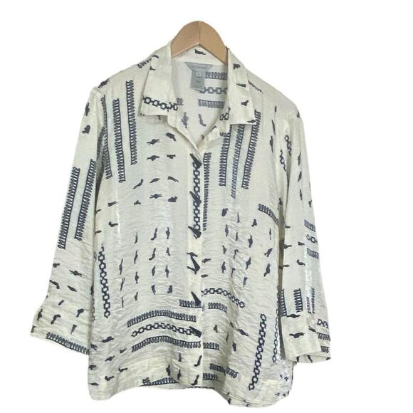 Multiples Women's Novelty Print Collared Button-Front Shimmer Shirt Sz XL Petite - Picture 1 of 6